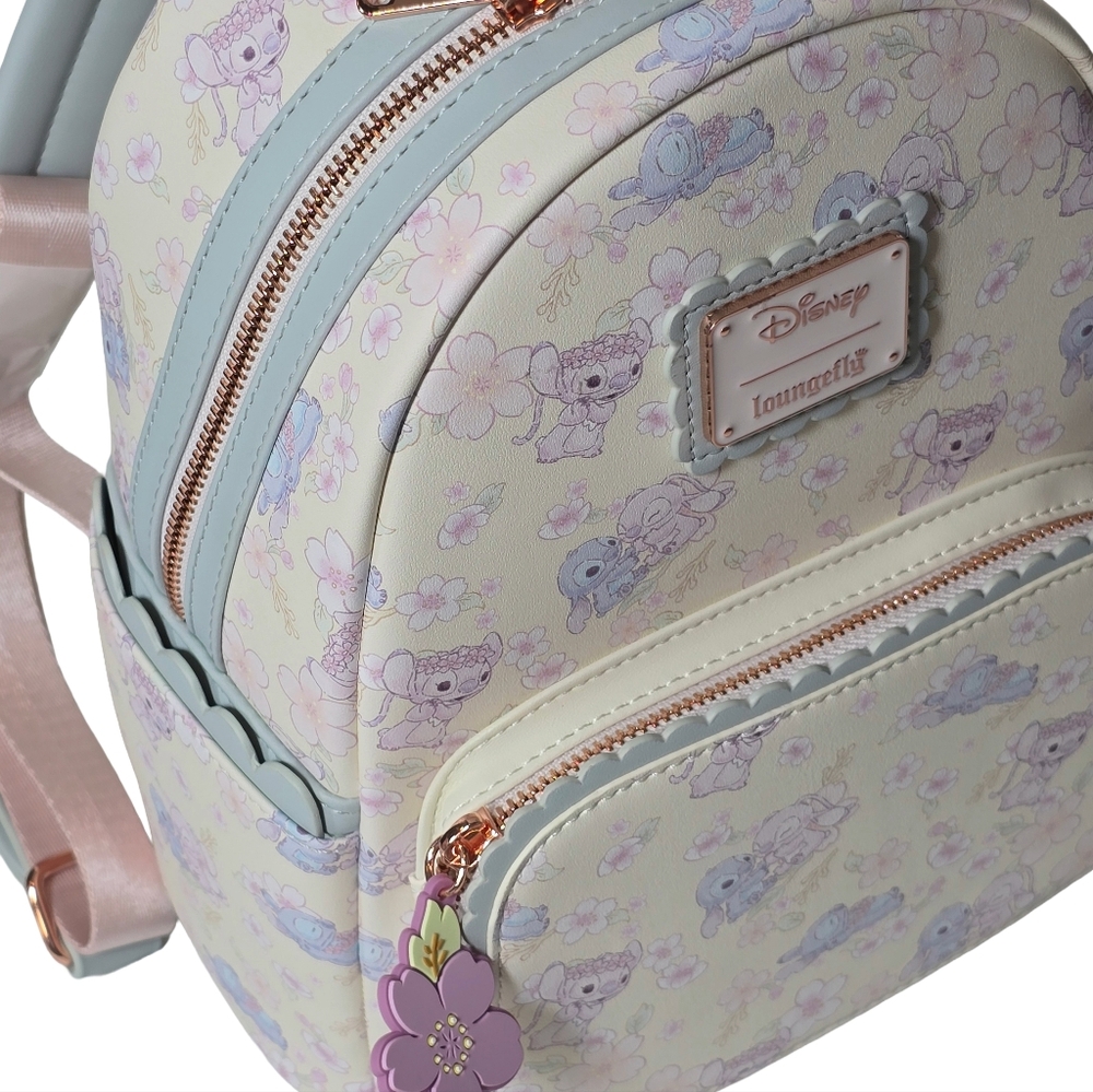Loungefly Disney Stitch Cherry Blossom Mini Backpack NWT Pastel Floral - Picture 6 of 9